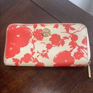 Tory Burch Floral Orange and Cream Wallet
